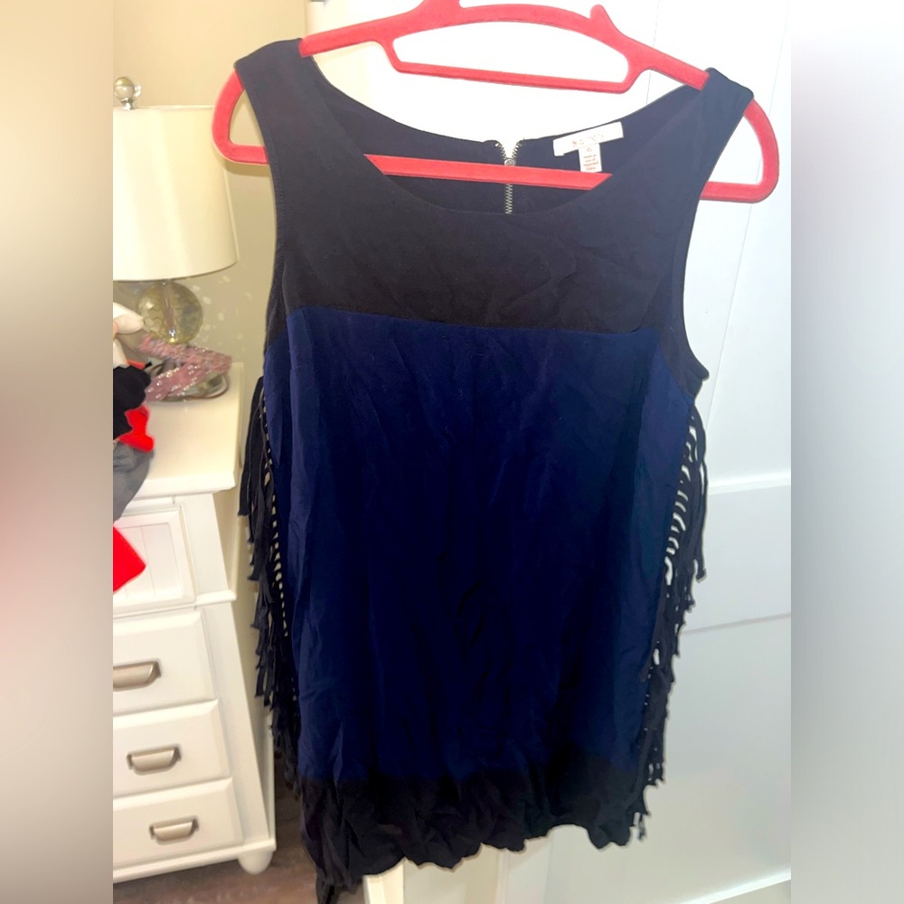 Ella Moss - black and navy dress with fringe